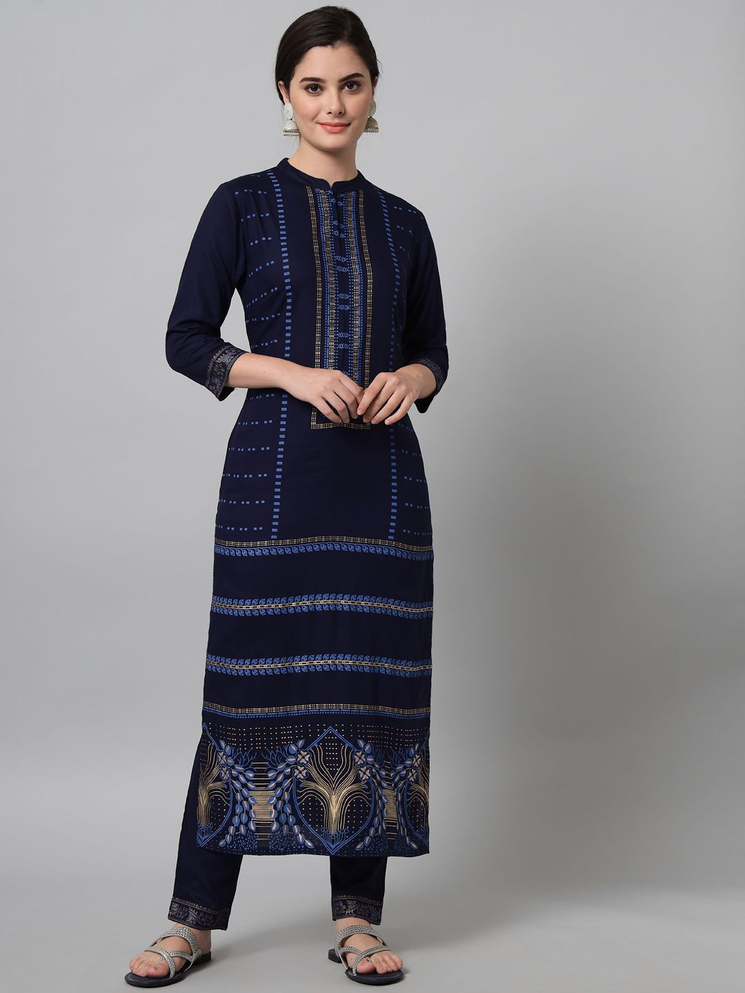 Navy blue printed kurta trouser set