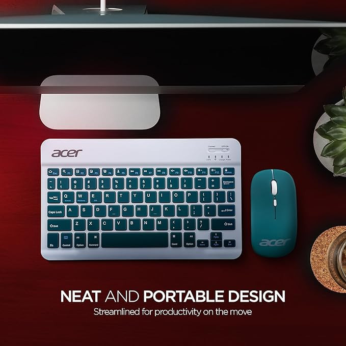 Acer Rechargeable Bluetooth Keyboard & Mouse Combo, 3 DPI Setting Upto 1200 DPI, 78 Keys Anti Slip Back, Ultra Thin Design for Tablet, PC, Laptop, Mobile, 10m Working Distance, Scissor Footed (Green)