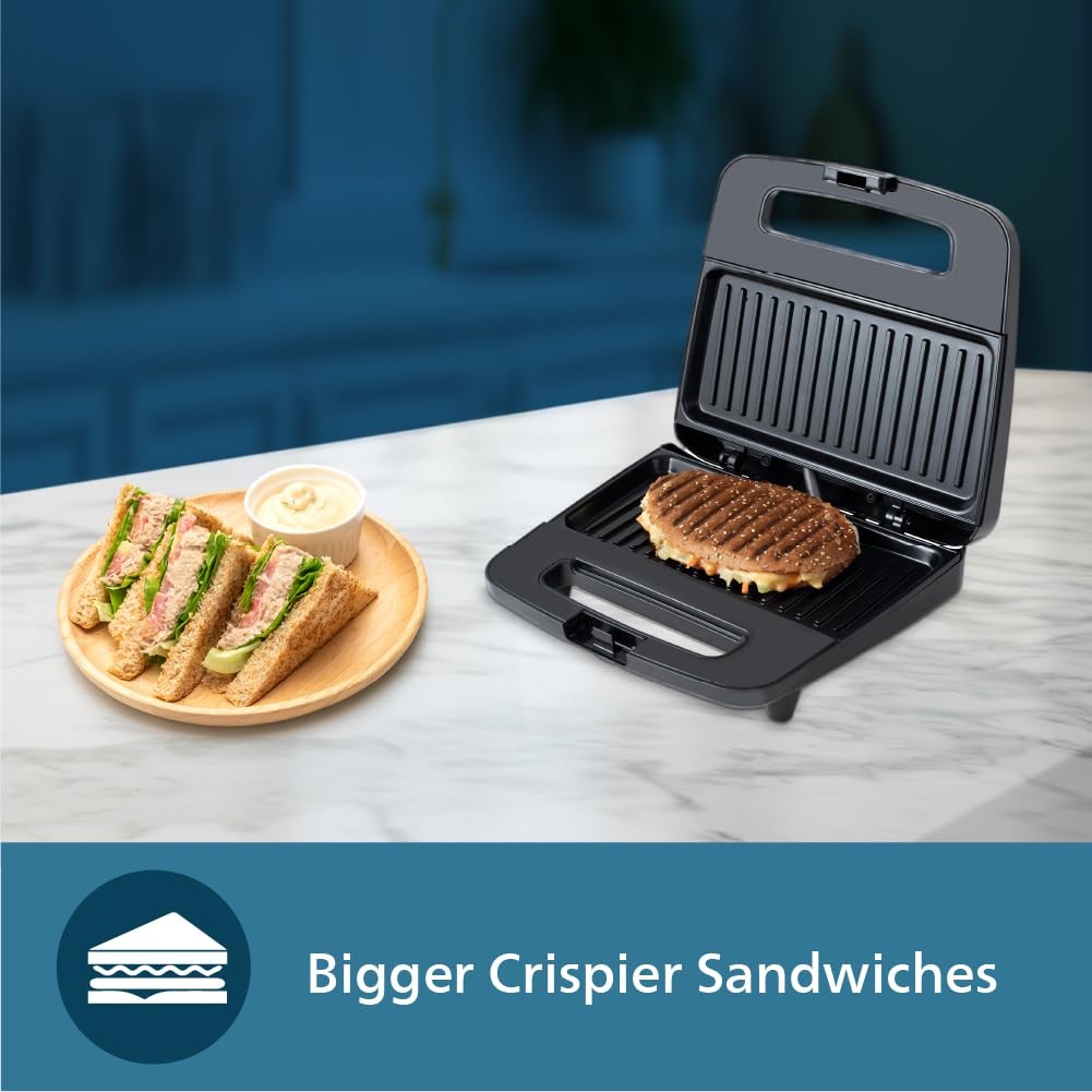 Philips HD2289/00 Panini Sandwich Maker XL Size | Black with Metallic Finish | Non Stick Plate | UHD Technology | Easy Locking | 700W