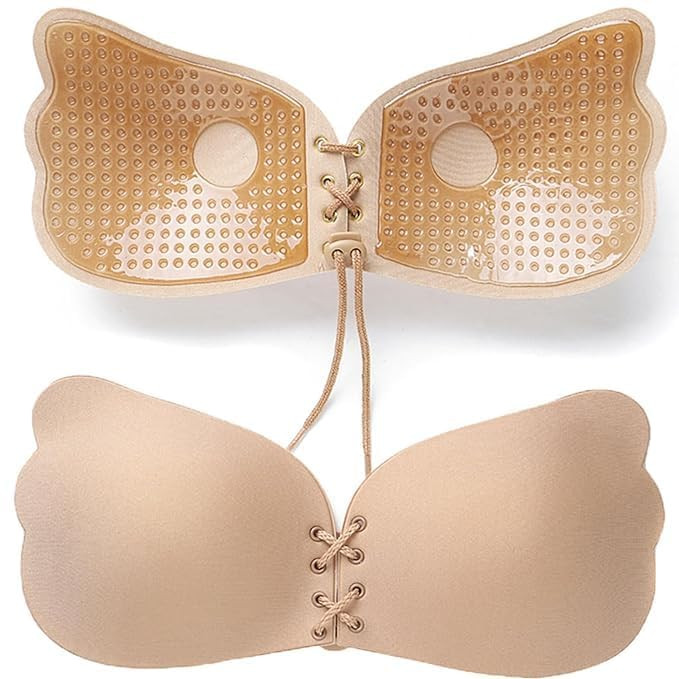 DClub Strapless Sticky Bra Invisible Backless Stick on Bra Push up Lift Bras for Women Dress Reusable Silicone Nipple Covers