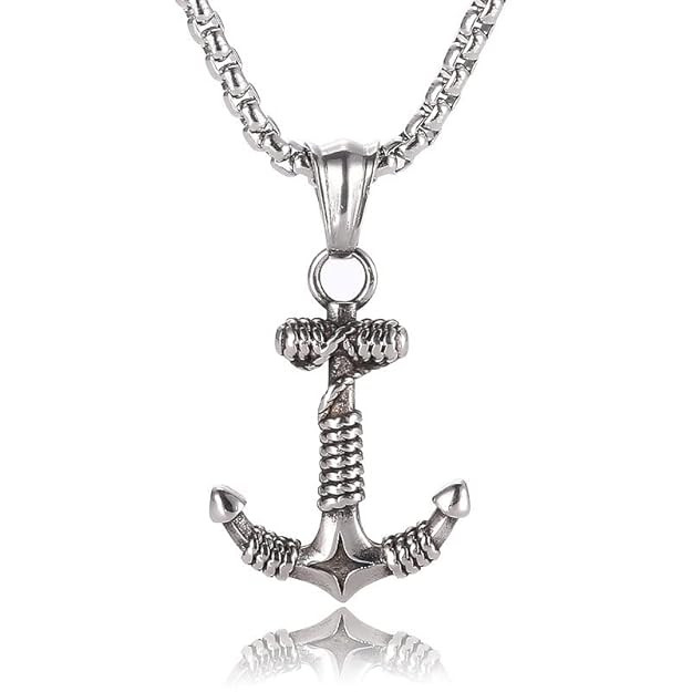 Fashion Frill Silver Chain Anchor Designer Chain Pendant For Men Boys Stylish Pendant Necklace Mens Jewellery (Style 1)