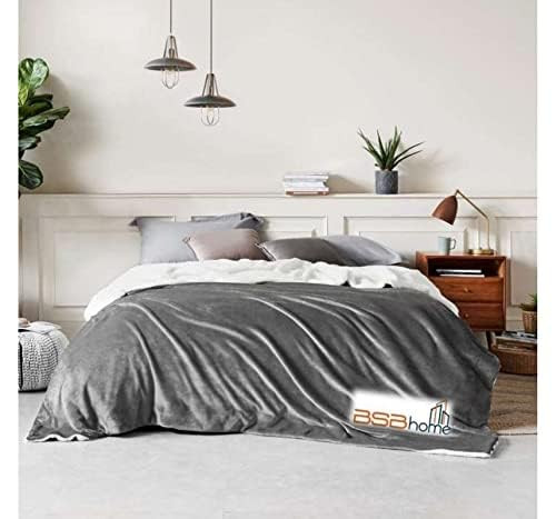 BSB HOME Polyester Micromink Warm Sherpa Super Soft Flannel Solid/Plain Blanket for Light/Mild Winter, Grey, Size 150 X 230 Cms (Approx 4.7 X 7 Ft, Single), 200 TC