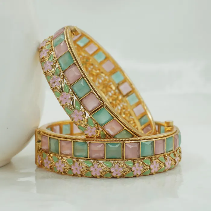 Traditional gold plated beautiful mint colour bangle for women