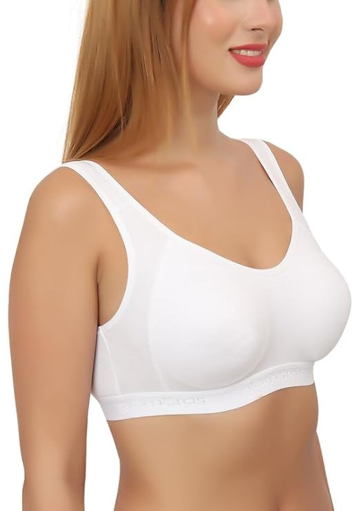 GLAMORAS Cotton Polyester Non-Padded Bra Full Coverage U-Neck Sports Bra for Women and Girls Teenager Gym Workout Bra