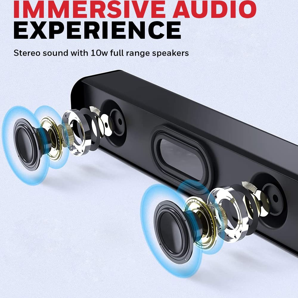 Honeywell Moxie V500 10W Portable USB Wired Soundbar, Speaker for PC,Desktop and Laptop with Volume Control and 3.5 mm AUX,2.0 Channel,52mmX2 Drivers,Plug &Play,2 Yrs Manufacuturer Warranty