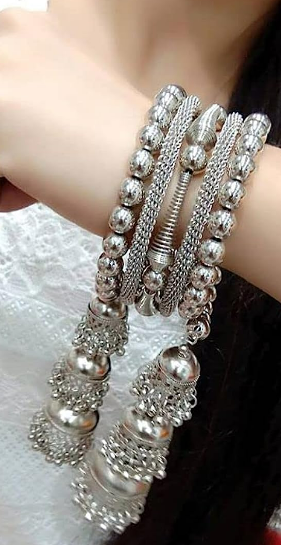 Beautiful Jhumki design silver plated White Stone Bangles