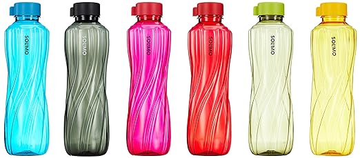 Amazon Brand - Solimo 1000 ml Plastic Water Bottle | Set of 6 |Multi Color