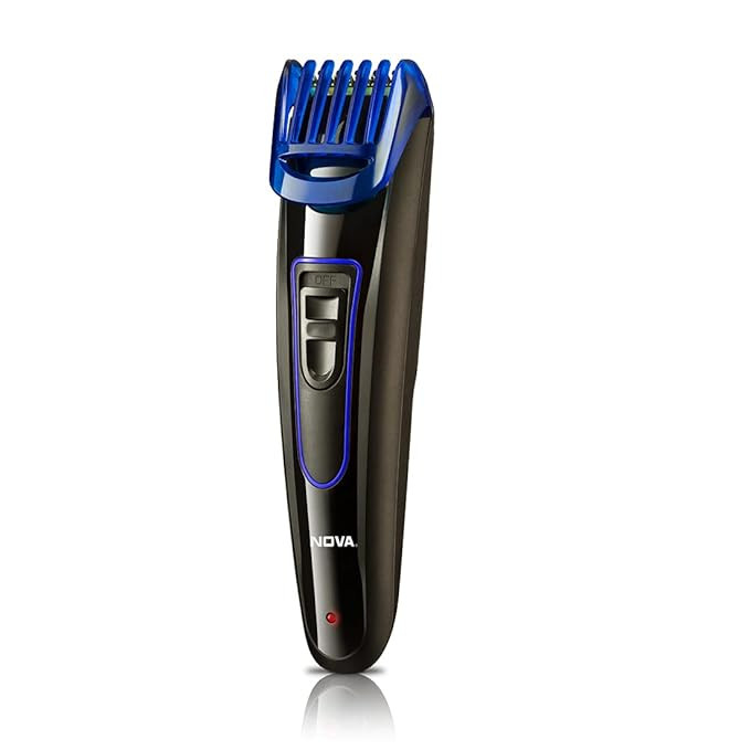 Nova NHT-1071 Titanium Coated Cordless: 45 Minutes USB Trimmer for Men (Black/Blue)