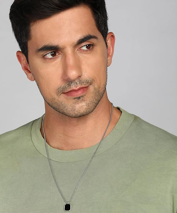 Fashion Frill Men's Jewellery Black Silver Chain For Men Boys Geometric Stainless Steel Black Silver Locket Pendant Necklace Chain For Men Boys Anniversary Gift For Husband Gift Chains