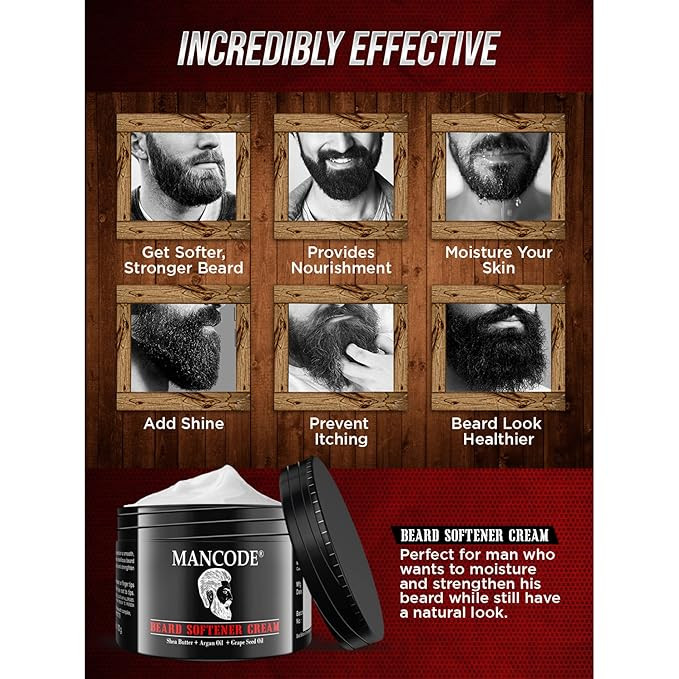 MAN CODE Beard Grooming Kit For Men|Beard Wash&Conditioner 200 Ml And Beard Softener Cream 100 Gm|Complete Beard&Mustache Care Kit Kit For Cleansing Conditioning&Styling Beard Combo Pack Of 2