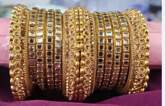 Traditional gold plated kundan bangle set