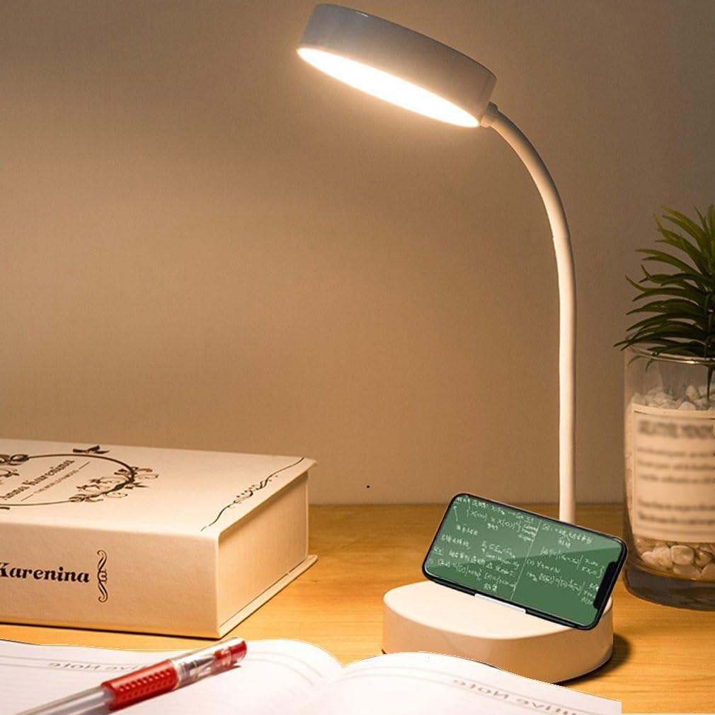 AL-AFANDI Rechargeable 3 Colour Light Led Desk Lamp Table Lamp Study Lamp Lamp for Study Table with Touch Sensor and Mobile Holder Eye Protective Warm Color Light - White