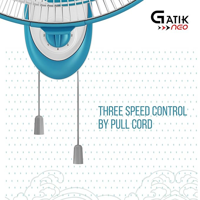 Havells Gatik Neo 400mm Wall Mounted Fan | High-Performance, Wall Fan for Kitchen & Home, Smooth Oscillation, 100% Copper Motor | 3-Speed Control, 2-Year Warranty | (Pack of 1, White Blue)