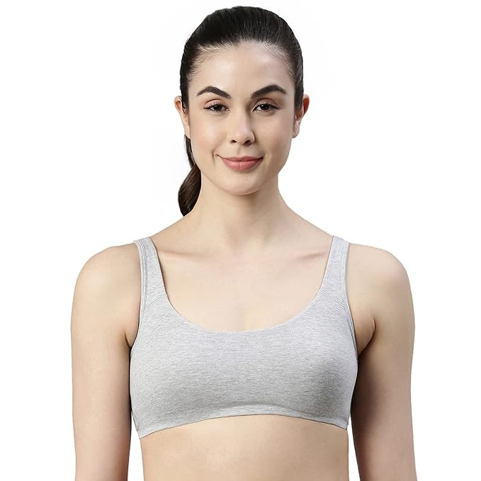 Enamor Women's Cotton Sports Bra - Low Impact, Non-Padded, Non-Wired, Full Coverage, Soft Hold Straps with Gentle Support