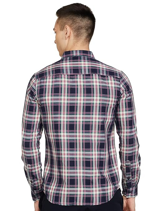 IndoPrimo Men's Regular Fit Self Design Spread Collar Casual Half Sleeve Shirt - Pop