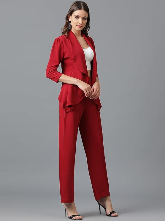 KOTTY Women's Solid Relaxed Fit 3/4 Sleeve Co-ord Blazer and Trouser Set.