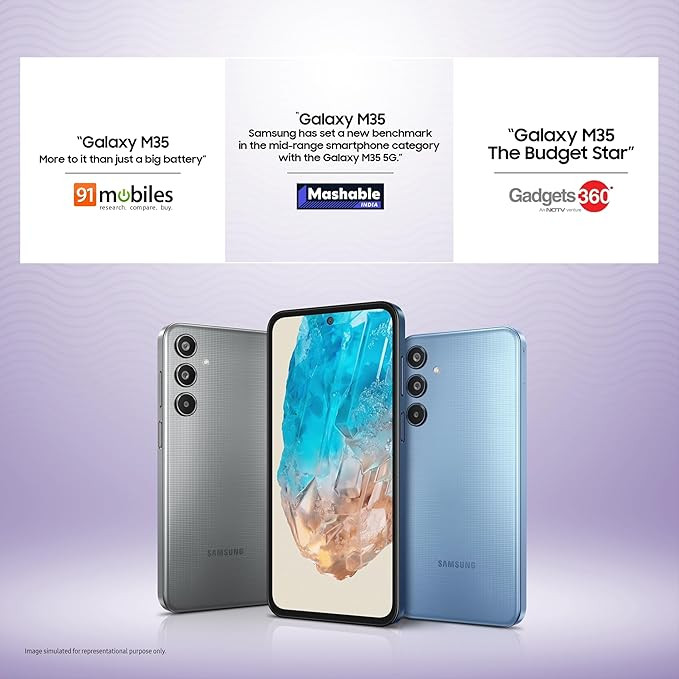Samsung Galaxy M35 5G (Thunder Grey,8GB RAM,256GB Storage)| Corning Gorilla Glass Victus+| AnTuTu Score 595K+ | Vapour Cooling Chamber | 6000mAh Battery | 120Hz Super AMOLED Display| Without Charger