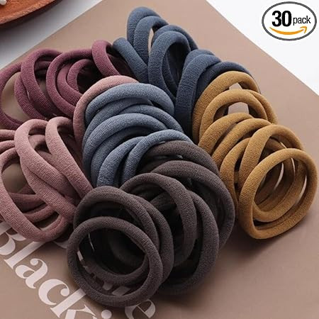 Elina Dark Colors Ponytail Holders Hair Ties for Girls, Women Cotton Soft for Thick Hair Scrunchie Head Elastic Rubber Bands (Pack of 30)