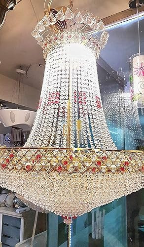 SHRI MAHAL ANTIQUES Crystal Chandelier for Living Room Bedroom Office Jhoomar Glass Crystal Big Size Jhumar Modern Ceiling Light (Size: 57 x 57 x 120 CM)