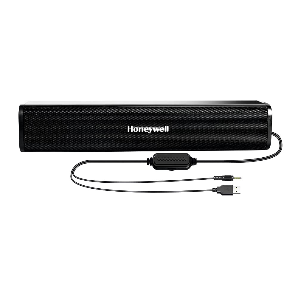 Honeywell Moxie V500 10W Portable USB Wired Soundbar, Speaker for PC,Desktop and Laptop with Volume Control and 3.5 mm AUX,2.0 Channel,52mmX2 Drivers,Plug &Play,2 Yrs Manufacuturer Warranty
