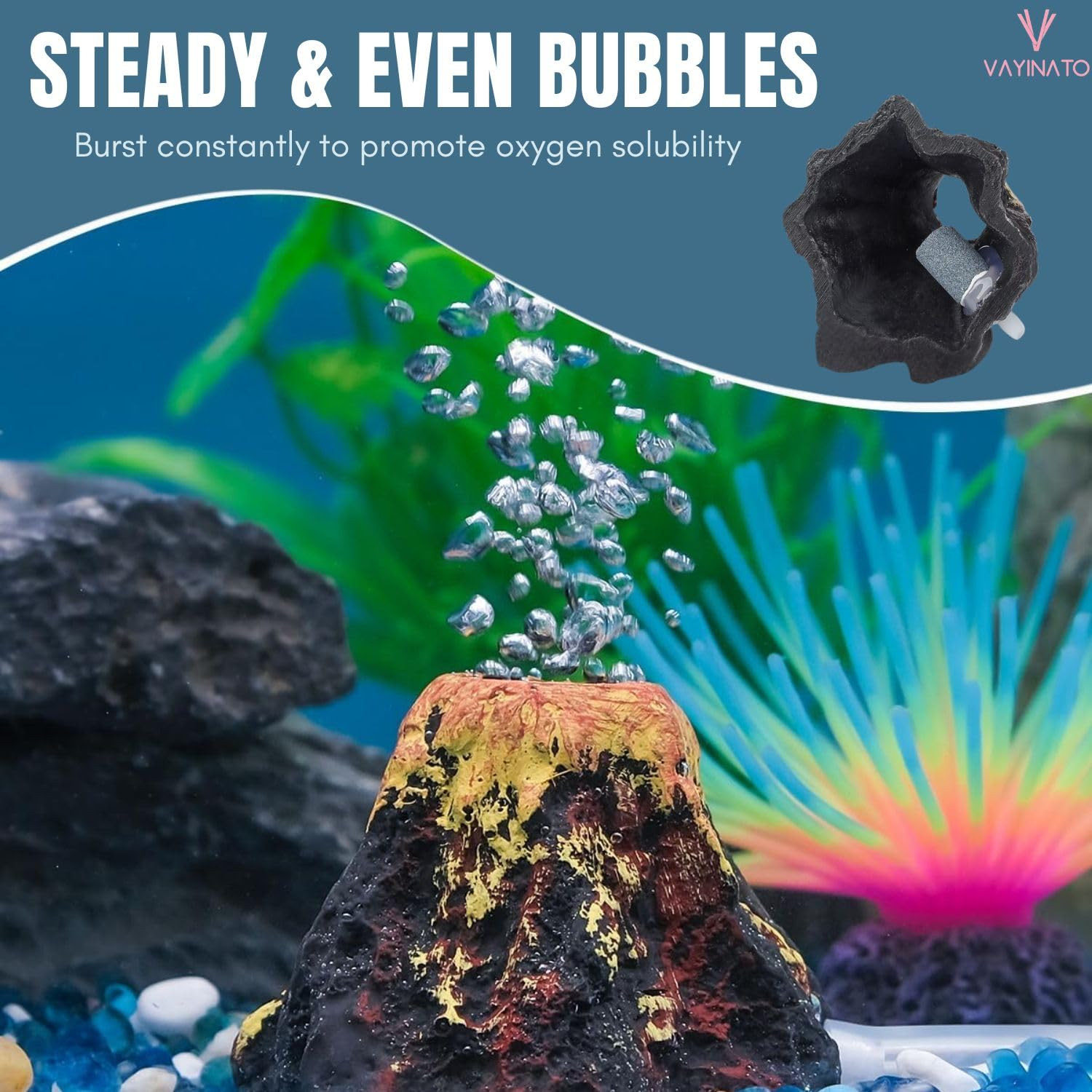VAYINATO® Nano Volcano Air Bubble Stone for Fish Tank Landscaping, Realistic Fish Tank Volcano Ornaments Bubble Maker for More Oxygen Aquarium Decor (Airpump Not Included)