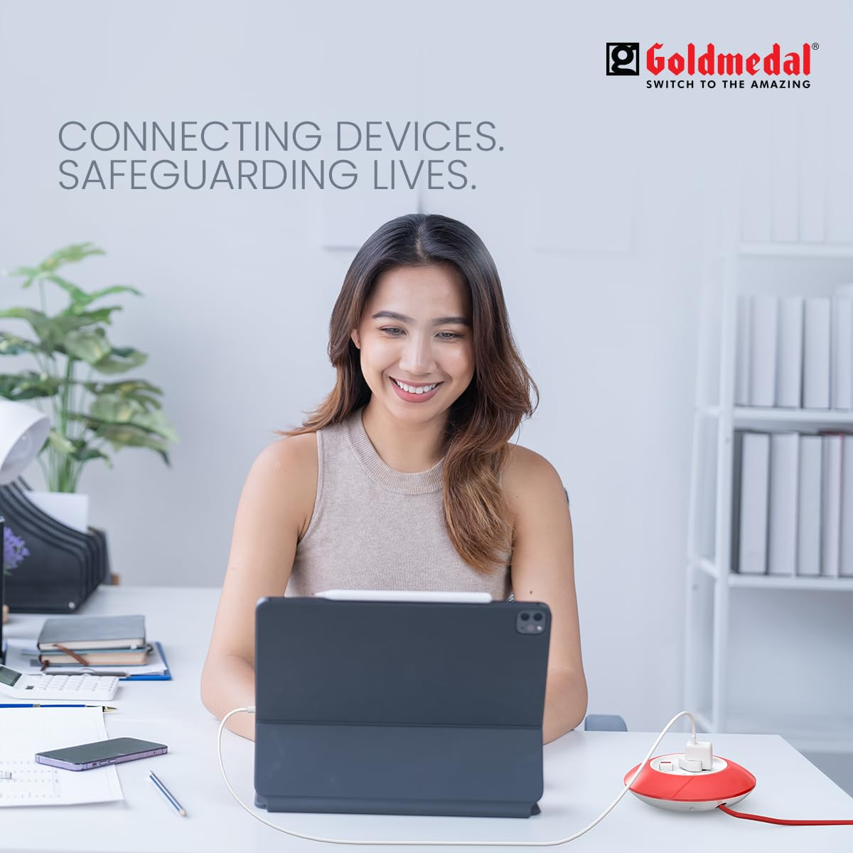 Goldmedal G-Dial 2 Pin Extension Cord (White) Pack of 1, International Socket & 2-Pin Sockets, Master Switch with Indicator, 5-Meter Power Cord, Ultra-Smooth Rotation for Home & Office,250Volts