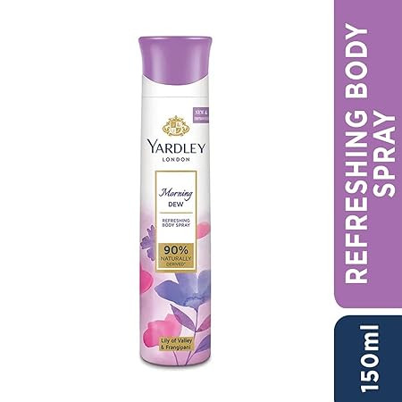 Yardley London Morning Dew Refreshing Body Spray| Lily of Valley & Frangipani Fragrance| Deodorant Body Spray For Daily Use| Deodorant For Women| 90% Naturally Derived| 150ml