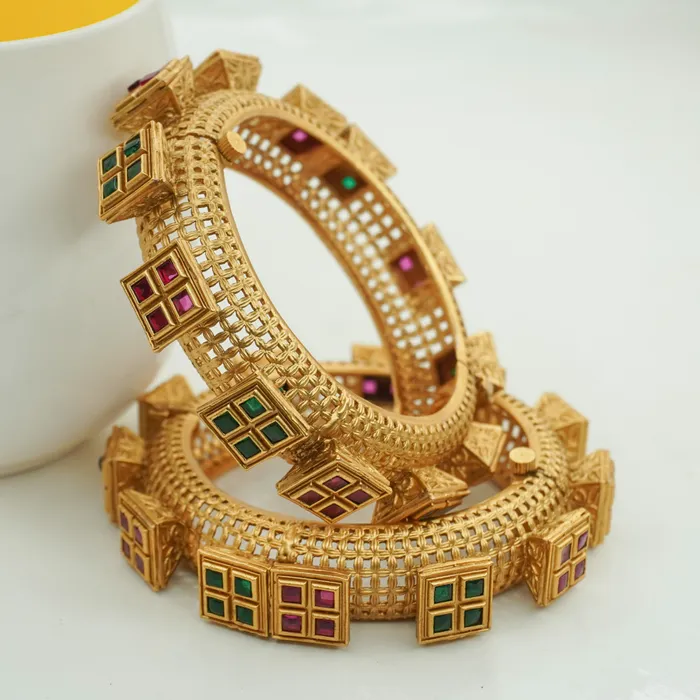 ruby green design gold plated copper bangles