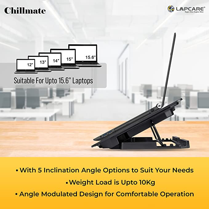 Lapcare ChillMate Adjustable Laptop Cooling Pad with Twin Fans for Efficient Cooling