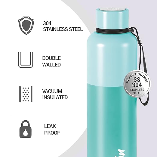 Milton Ancy 1000 Thermosteel Water Bottle, 1.05 Litre, Aqua Green | 24 Hours Hot and Cold | Easy to Carry | Rust Proof | Tea | Coffee | Office| Gym | Home | Kitchen | Hiking | Trekking | Travel