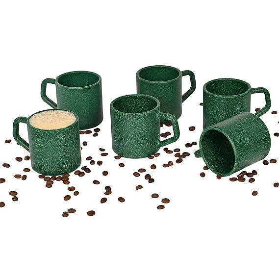 Eha Earth-Friendly Comfy Coffee Cup Set of 6 | 200 ml | Made with Rice Husk & Bamboo Fibers | Microwave Safe | for Hot & Cold Coffee Mug, Tea & Milk | Natural Matte Finish | Multicolor