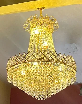 SHRI MAHAL ANTIQUES Crystal Chandelier for Living Room Bedroom Office Jhoomar Glass Crystal Big Size Jhumar Modern Ceiling Light (Size: 40 x 40 x 77 CM)