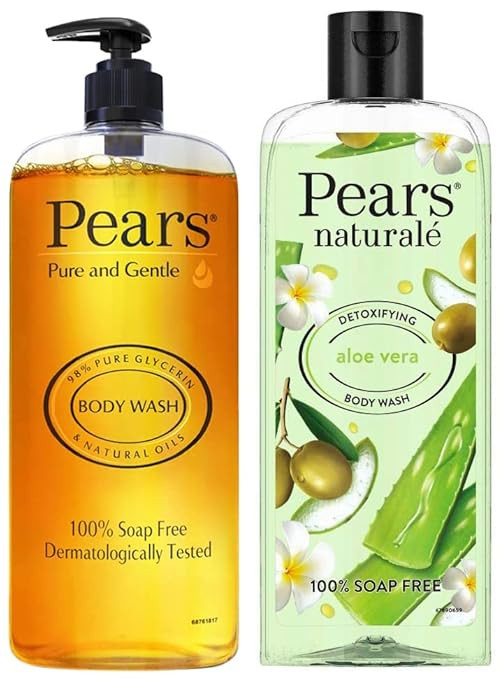 Pears Pure & Gentle Shower Gel SuperSaver XL Pump Bottle, 750 ml & Pears Naturale Detoxifying Aloevera Bodywash, 250 ml