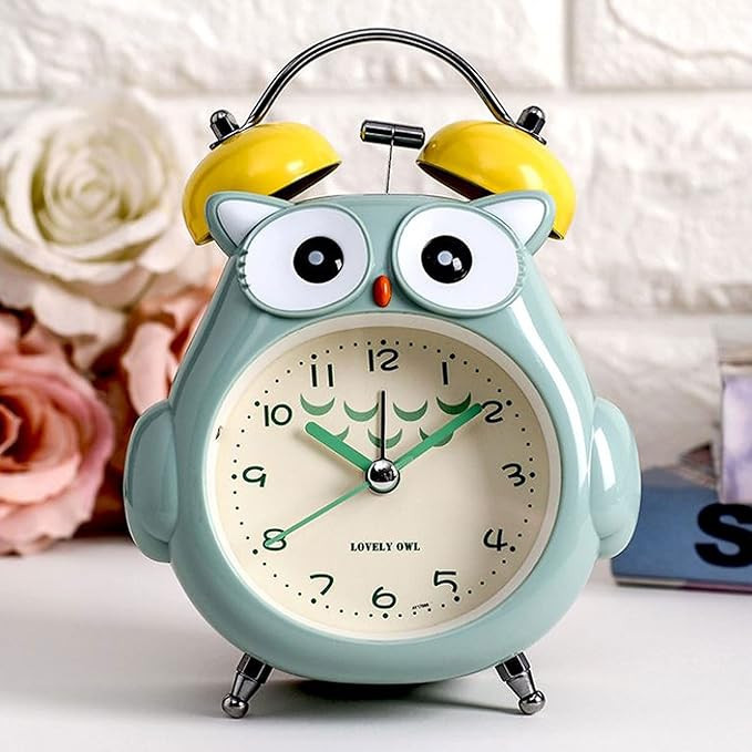 Kids Alarm Clock Cute Cartoon Owl Loud Bell Alarm Clock Non-Ticking Desk Clock with Night Ligh