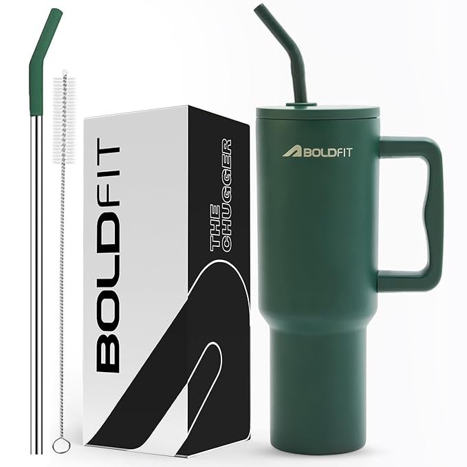 Boldfit Tumbler Bottle Water Bottle with Lid and Straw 1.2L Stainless Steel Double Insulated Tumblers for Hot & Cold Drink 100% Leakproof Tumbler with Handle & Reusable Straw Sipper with Brush 1200ml