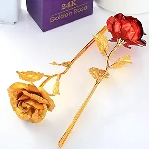 INTERNATIONAL GIFT® Red Rose and Golden Rose Flower with Golden Leaf with Luxury Gift Box and Carry Bag