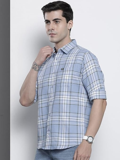 IndoPrimo Men's Regular Fit Self Design Spread Collar Casual Half Sleeve Shirt - Pop