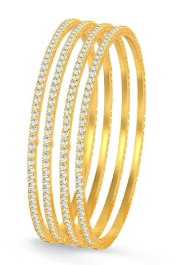 Beautiful gold polished white stone studded bangle set