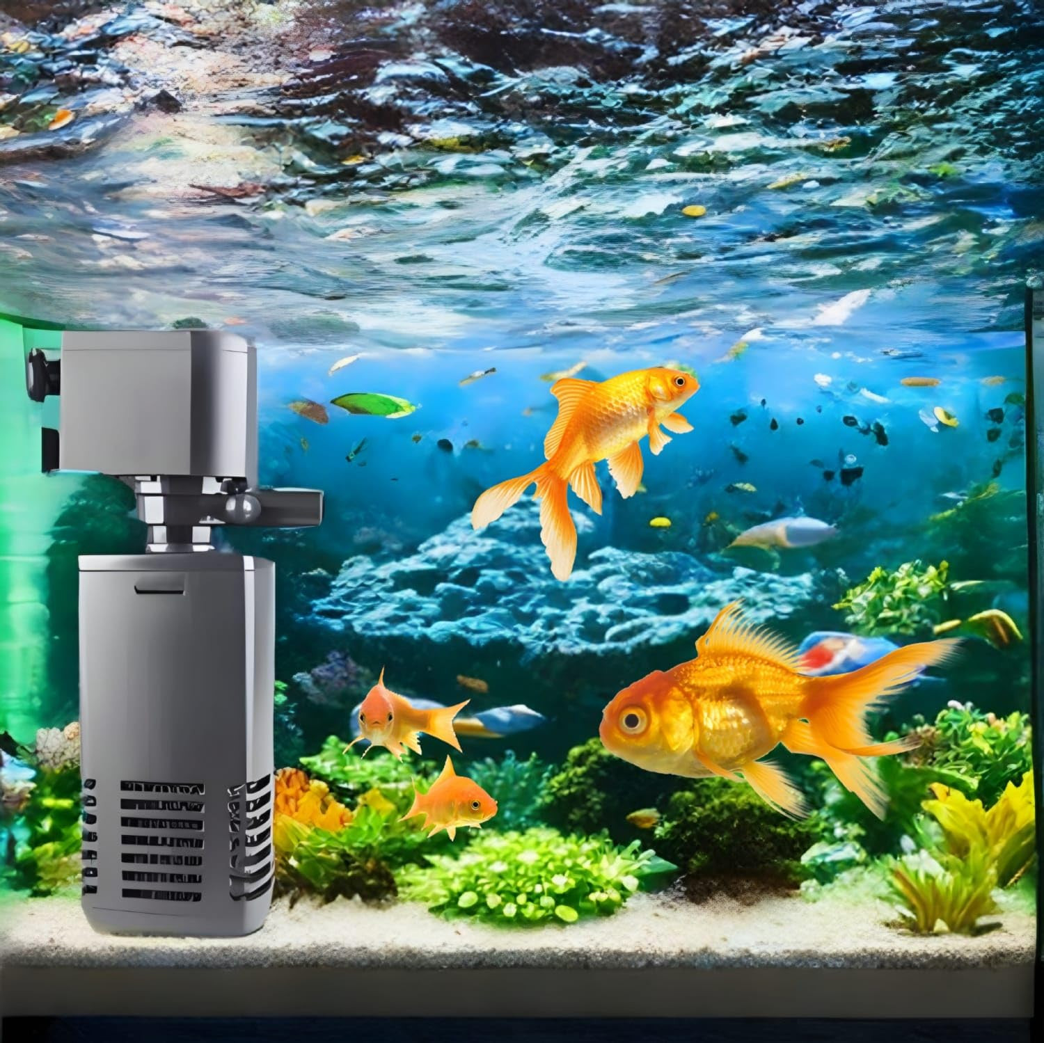 Rizopets Aquarium Fully Submersible Internal Filter - High Efficiency, Low Noise, Energy Saving Filter with Biochemical Sponge for Filtering, Water Pumping, and Oxygenation