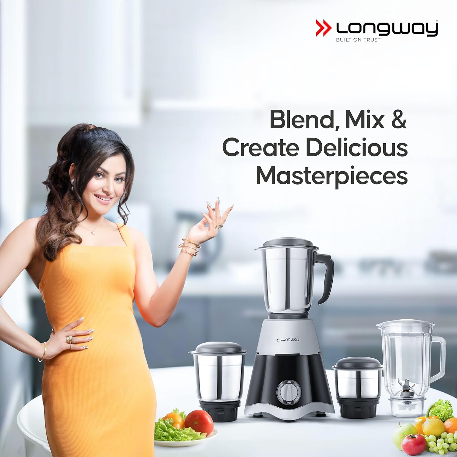 Longway Super Dlx 750 Watt Juicer Mixer Grinder with 4 Jars for Grinding, Mixing, Juicing with Powerful Motor | 1 Year Warranty | (Black & Gray, 4 Jars)