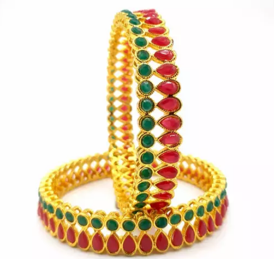 Ruby green Traditional gold Plated Bangle set