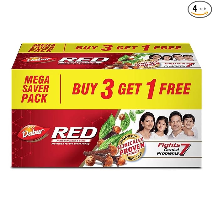 Dabur Red Toothpaste -800g (200gX4) | World's No.1 Ayurvedic Paste | Fluoride Free |CC| For Whole Mouth Health | Power Of 13 Potent Ayurvedic Herbs