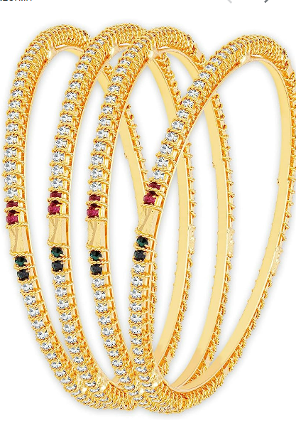 Traditional gold polish with stone studded jhumki Bangles