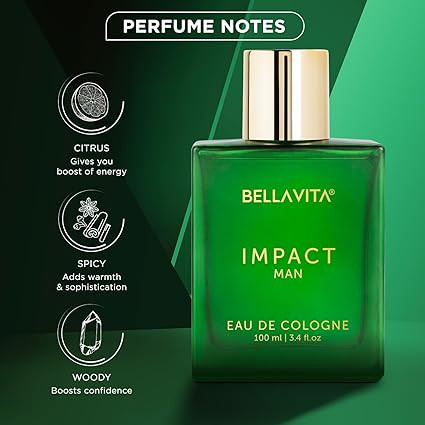 Bella Vita Luxury IMPACT MAN Eau De Cologne Perfume with Mandarin Orange, Patchouli, Cedar | Woody, Citrusy Long Lasting EDC Fragrance Scent for Men 100Ml