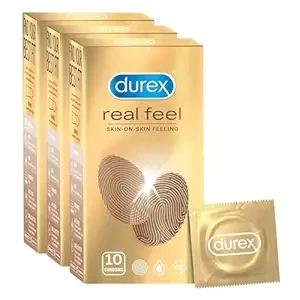 Durex Real Feel Condoms For Men | Latex Free 10 Count Pack Of 3