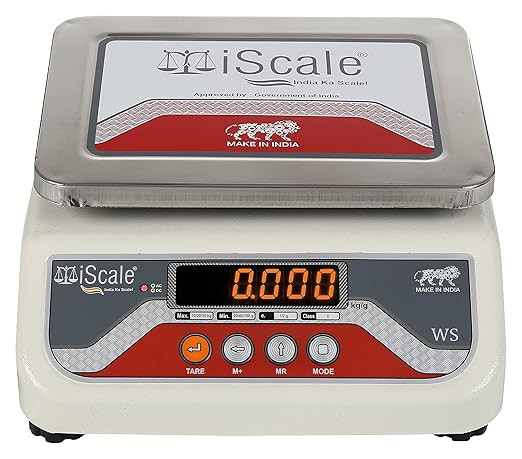 iScale i-03 20kg x 1g Digital Weighing Scale with Front and Back Red Double Display, Small Stainless Steel Pan, 7x9" for Kirana shop, Grocery Store and factory (Off-White)