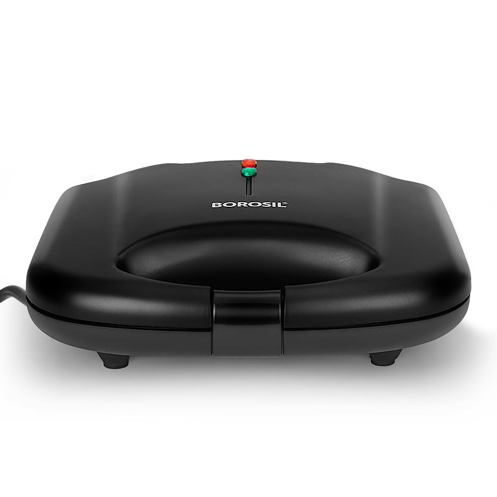 Borosil Klassy 800 Watt Sandwich Maker, 2 Slice Sandwich Maker, Non-stick Nontoxic plates opens 90°, BPA & PTFE Free