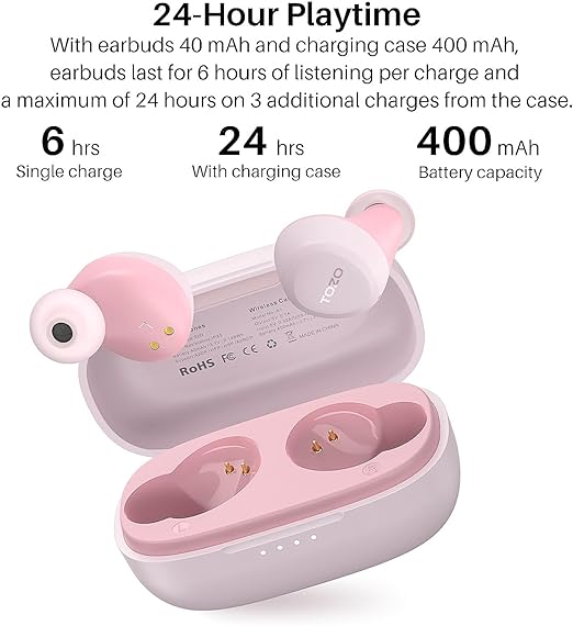 TOZO A1 Mini Wireless Earbuds Bluetooth 5.3 in Ear Light-Weight Headphones Built-in Microphone, IPX5 Waterproof, Immersive Premium Sound Long Distance Connection Headset with Charging Case, P