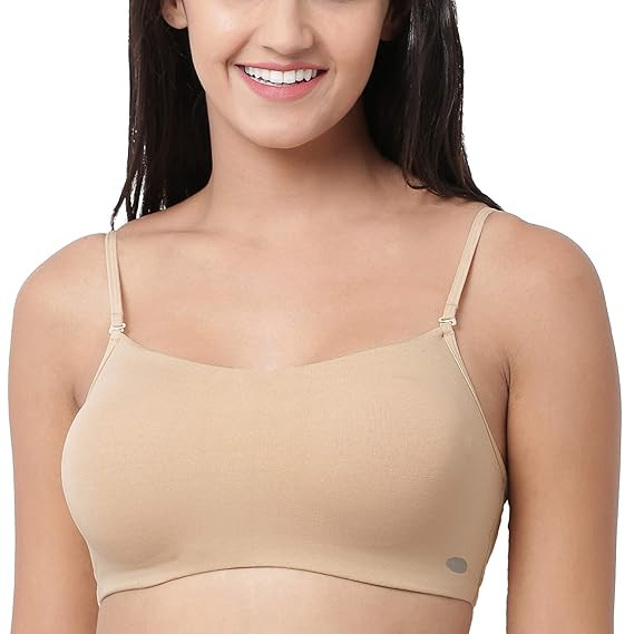 Enamor Women's Everyday Cotton Cami Bra - Medium Support, Non-Padded, Non-Wired, Full Coverage, Detachable Slim Straps with Back Keyhole for Extra Stretch