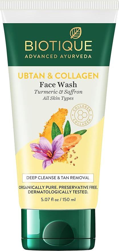 Biotique Ubtan & Collagen Face Wash for Tan Removal & Enhancing Skin Complexion - Gentle Exfoliation, Dead Skin Cell Removal| For Men & Women - 150ml